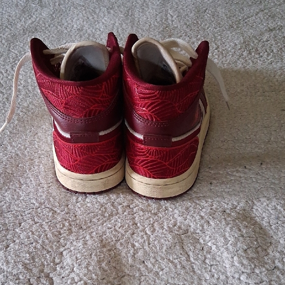 Nike Air Jordan 1 Women's Burgundy and White Athletic Shoes - Picture 3 of 6